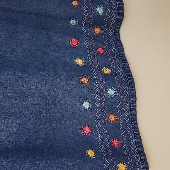 Vtg BLEU BAYOU 1980s Floral Embroidered Chambray Denim Sleeveless Festival Top - Picture 4 of 7